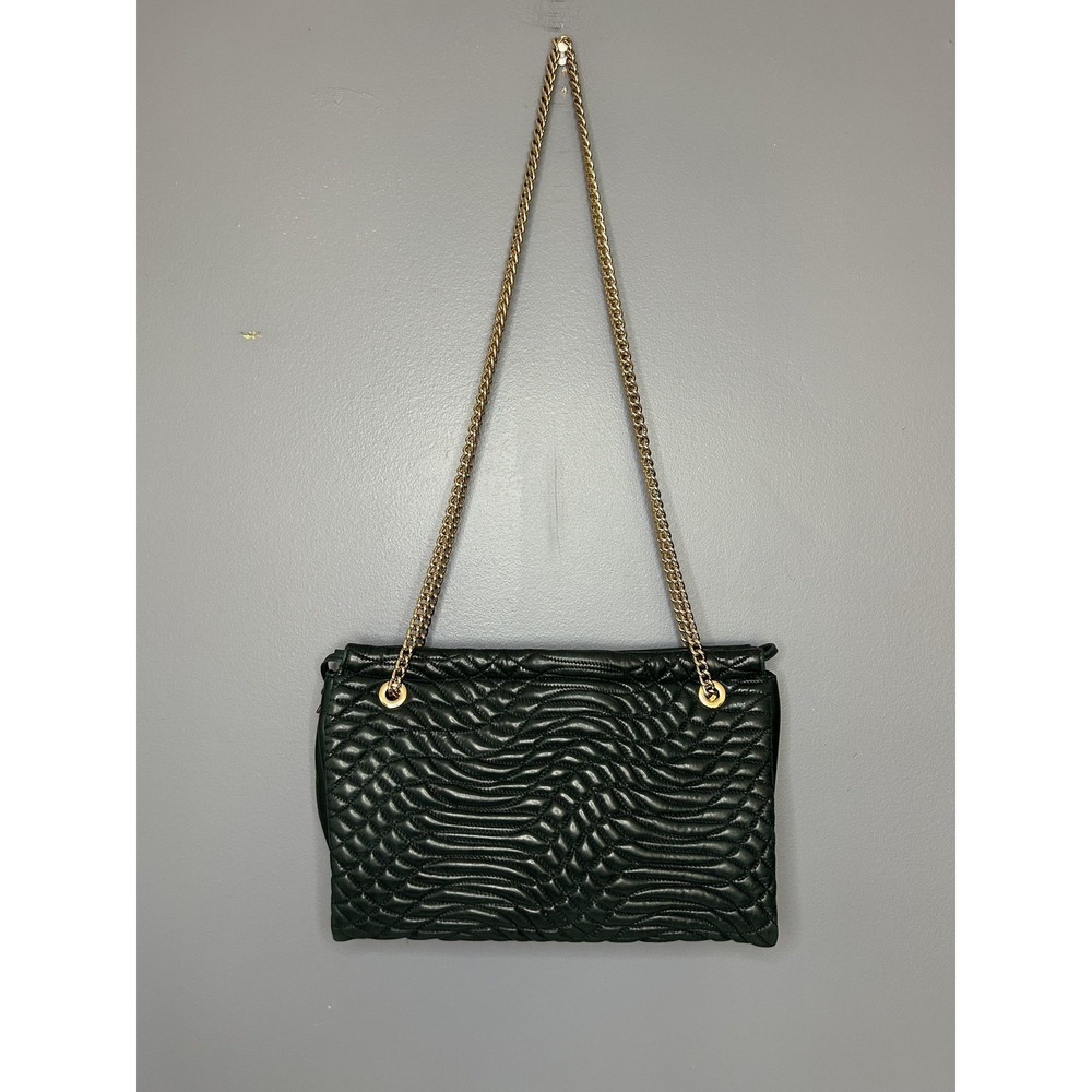 Vintage Miller & Rhoads Shoulder Bag Crossbody Purse Green Quilted Leather Chain